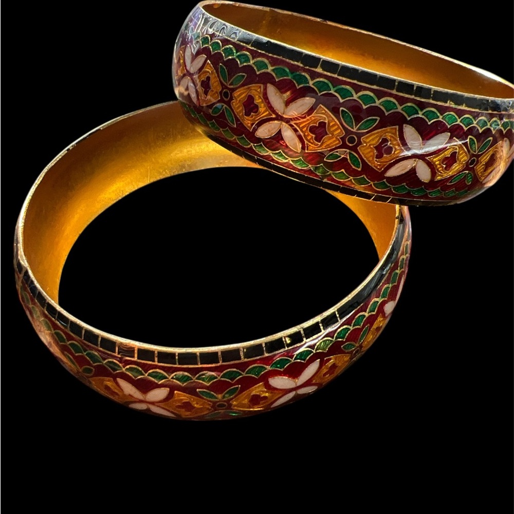 Elegant Floral Gold and Red Bangles